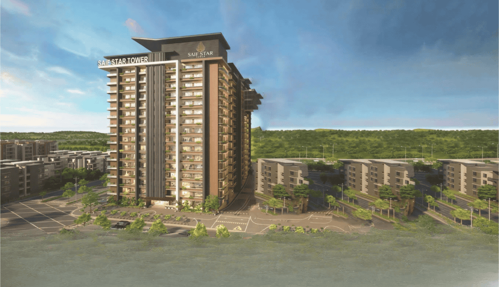 Luxury high-rise residential building with "Star Tower" signage.